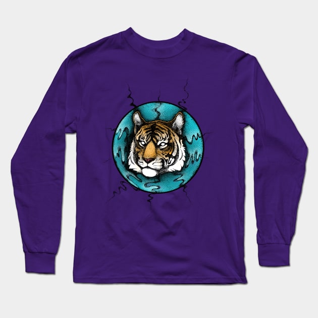 Tiger Head Tattoo Long Sleeve T-Shirt by MonoMano